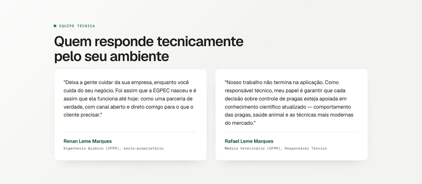Seção com os responsáveis técnicos da EGPEC, com nome e formação