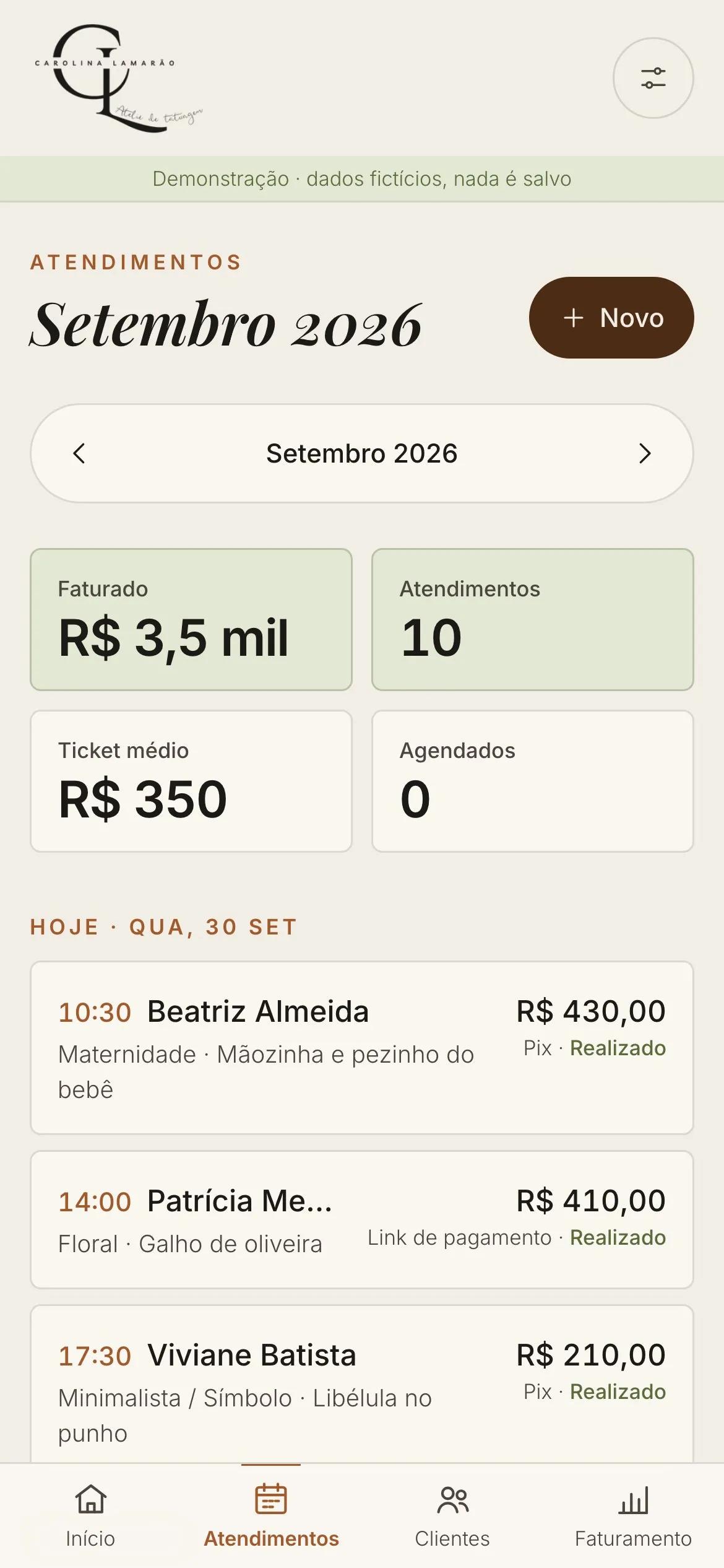 Tela Atendimentos de um sistema de gestão feito pela VEXX