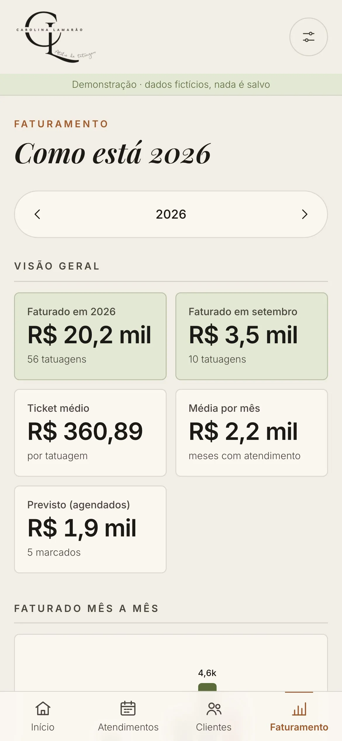 Tela Faturamento de um sistema de gestão feito pela VEXX